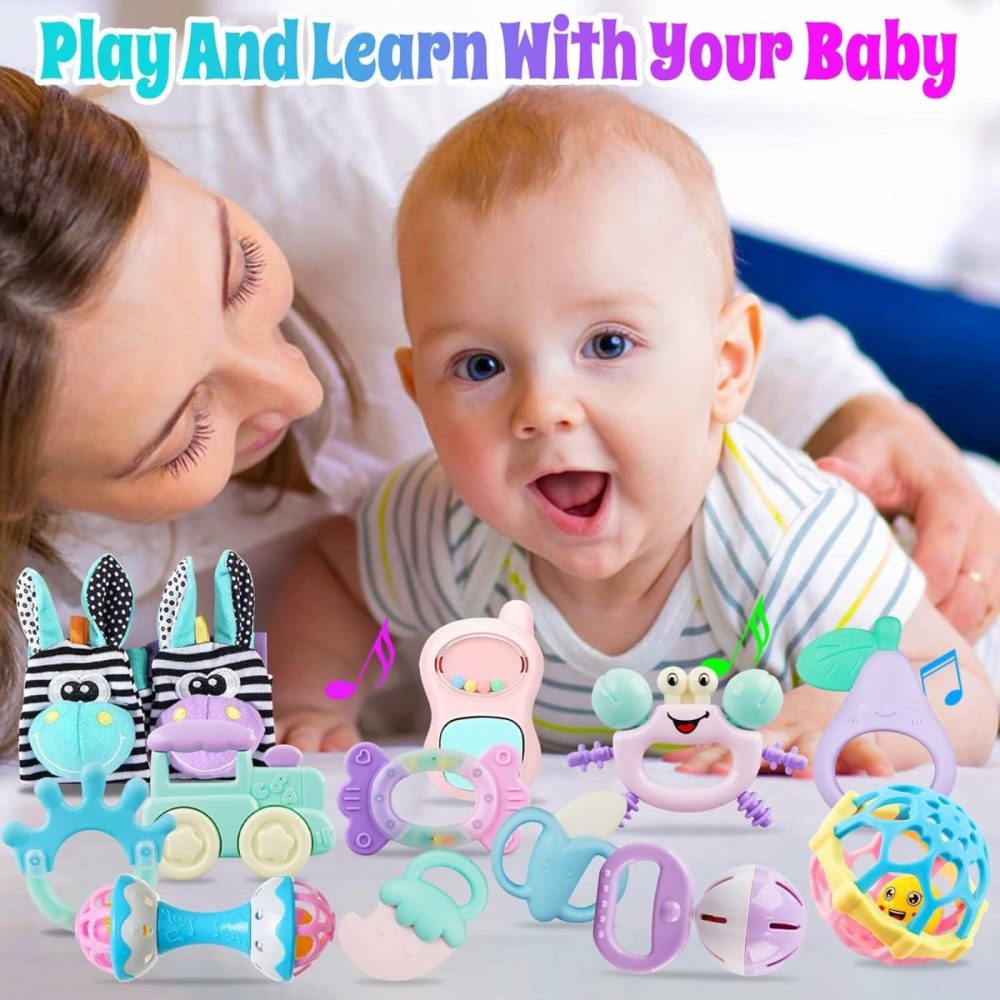 Baby Rattles 0-6 Months: Rattles For Babies 0-6 Months Baby Rattles Toys 0-3-6-12 Months Infant Rattle Toys For Babies 0-6 Months Teething – Newborn Baby Boy Girl Rattles Set Wrist Socks  |  Rattles & Plush Rings All Toys 15 pcs