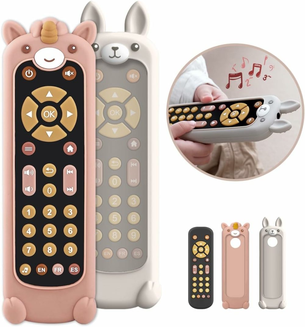 Baby Tv Remote Control Toy With Silicone Teether Cover  Toddler Realistic Controller  Early Number Learning In 3 Languages (English  Spanish & French)  Preschool Girls Toys 6  12  18 Months  |  Musical Toys All Toys Silicone Cover+black Remote