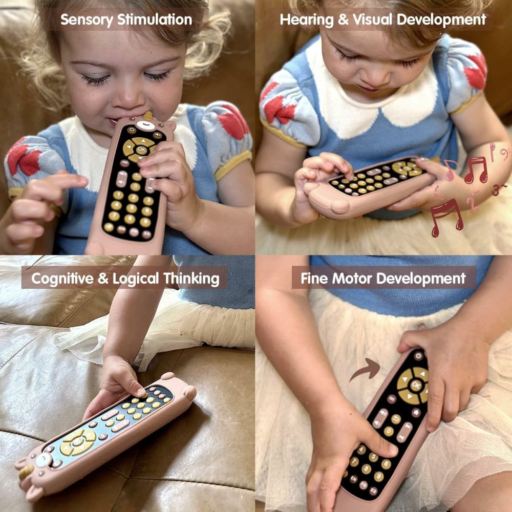 Baby Tv Remote Control Toy With Silicone Teether Cover  Toddler Realistic Controller  Early Number Learning In 3 Languages (English  Spanish & French)  Preschool Girls Toys 6  12  18 Months  |  Musical Toys All Toys Silicone Cover+black Remote