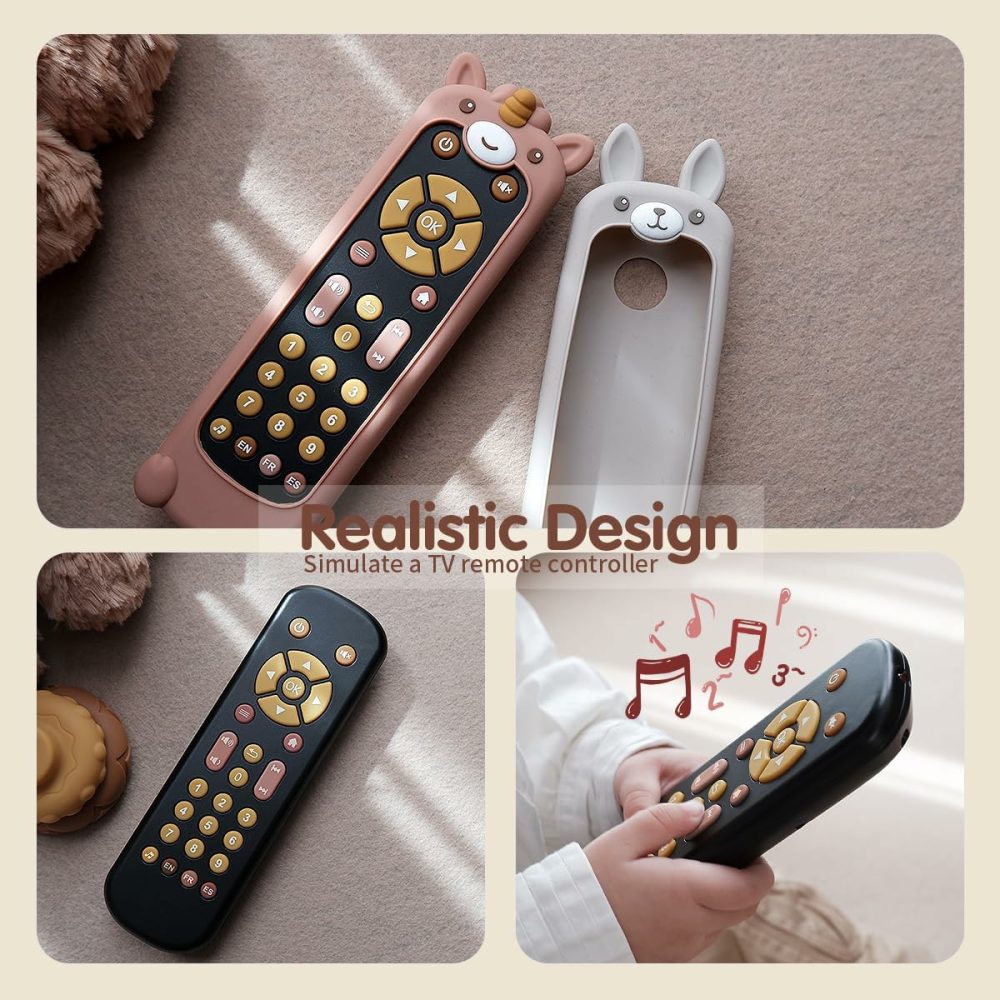 Baby Tv Remote Control Toy With Silicone Teether Cover  Toddler Realistic Controller  Early Number Learning In 3 Languages (English  Spanish & French)  Preschool Girls Toys 6  12  18 Months  |  Musical Toys All Toys Silicone Cover+black Remote