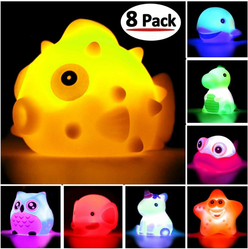 Bath Toys  8 Pcs Light Up Floating Rubber Animal Toys Set  Flashing Color Changing Light In Water  Baby Infants Kids Toddler Child Preschool Bathtub Bathroom Shower Games Swimming Pool Party  |  Bath Toys All Toys Bath Toys