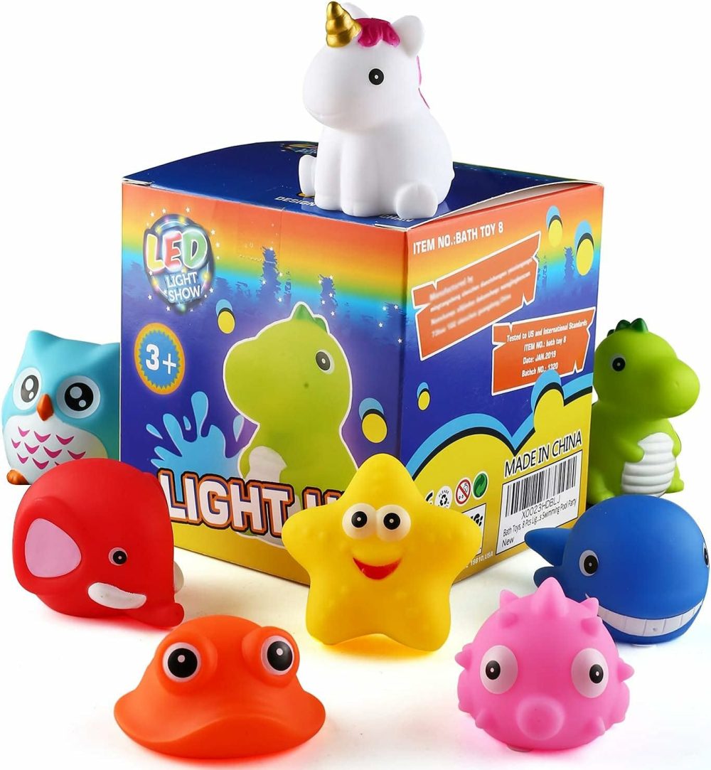 Bath Toys  8 Pcs Light Up Floating Rubber Animal Toys Set  Flashing Color Changing Light In Water  Baby Infants Kids Toddler Child Preschool Bathtub Bathroom Shower Games Swimming Pool Party  |  Bath Toys All Toys Bath Toys