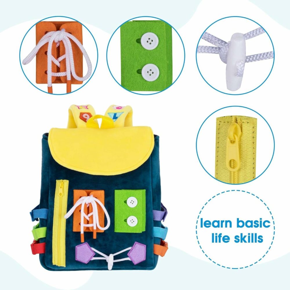 Busy Board – Toddler Backpack With Buckles And Learning Activity Toys – Develop Fine Motor Skills And Basic Life Skills – Learn To Tie Shoes – Children’s Travel Toy  |  Sorting & Stacking Toys All Toys Navy Blue