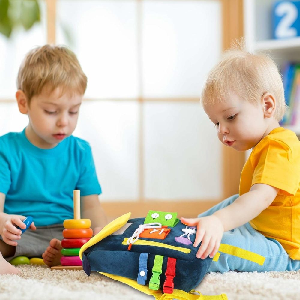 Busy Board – Toddler Backpack With Buckles And Learning Activity Toys – Develop Fine Motor Skills And Basic Life Skills – Learn To Tie Shoes – Children’s Travel Toy  |  Sorting & Stacking Toys All Toys Navy Blue