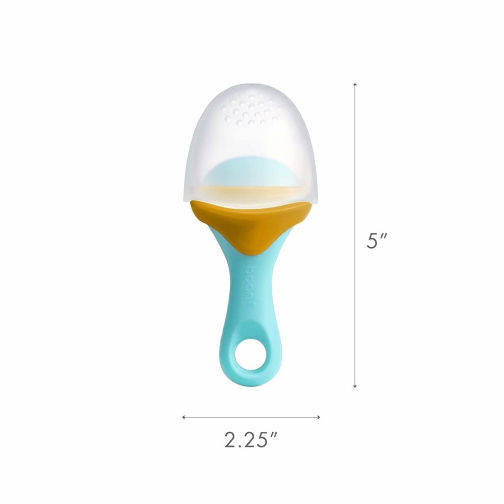 Pulp Silicone Baby Fruit Feeder – Soft Silicone Baby Feeding Set – Fruit And Vegetable Baby Led Weaning Supplies – Baby Feeding Essentials – Blue/Mustard And Gray/Mint – 2 Count  |  Teethers All Toys Blue/Gray