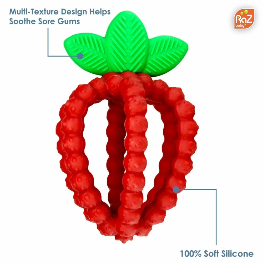 Silicone Infant & Baby Teething Toy  Textured Berrybumps Soothe Babies’ Sore Gums  Razberry Bites Relief Teether  Back & Front Teeth  Bpa Free  Easy To Hold  Fruit Shape For Babies 3M+ – Red  |  Teethers All Toys Red