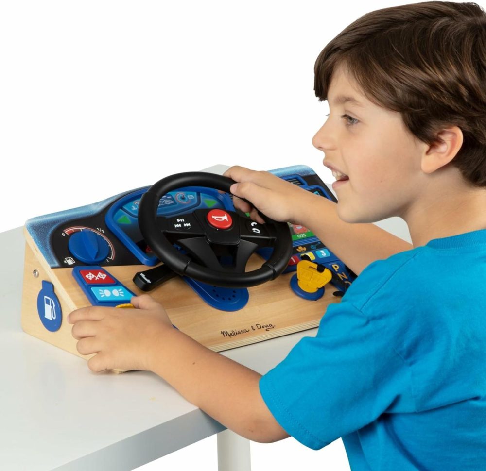 Vroom & Zoom Interactive Wooden Dashboard Steering Wheel Pretend Play Driving Toy – Fsc Certified  |  Musical Toys All Toys