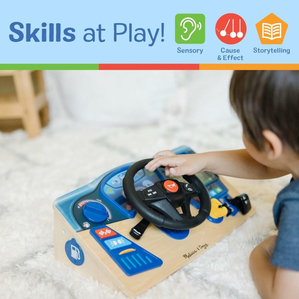 Vroom & Zoom Interactive Wooden Dashboard Steering Wheel Pretend Play Driving Toy – Fsc Certified  |  Musical Toys All Toys