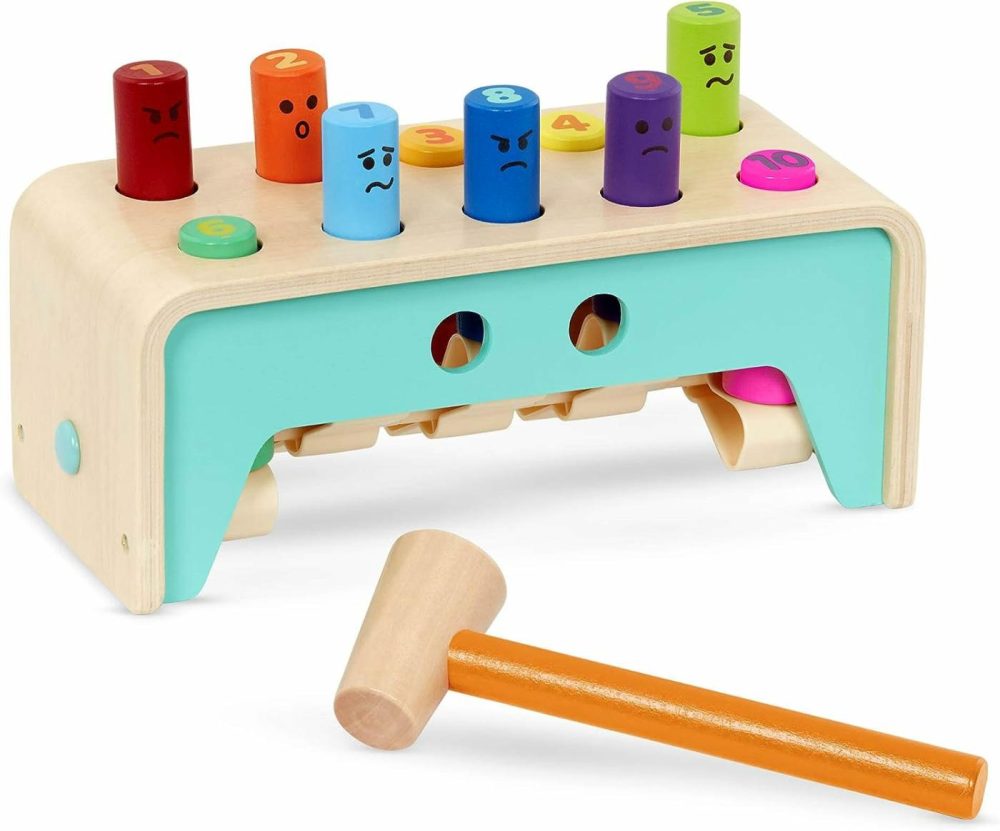 Wooden Hammer Toy For Kids  Toddlers – Pounding Bench With Pegs And Mallet – Colorful Developmental Toy – Pound & Count Bench – 1 Year + – Pound & Count Bench  |  Hammering & Pounding Toys All Toys Hammering & Pounding Toys