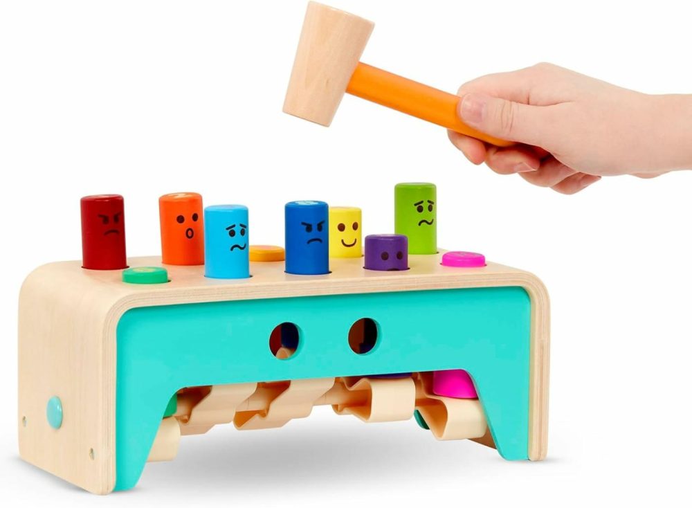 Wooden Hammer Toy For Kids  Toddlers – Pounding Bench With Pegs And Mallet – Colorful Developmental Toy – Pound & Count Bench – 1 Year + – Pound & Count Bench  |  Hammering & Pounding Toys All Toys Hammering & Pounding Toys