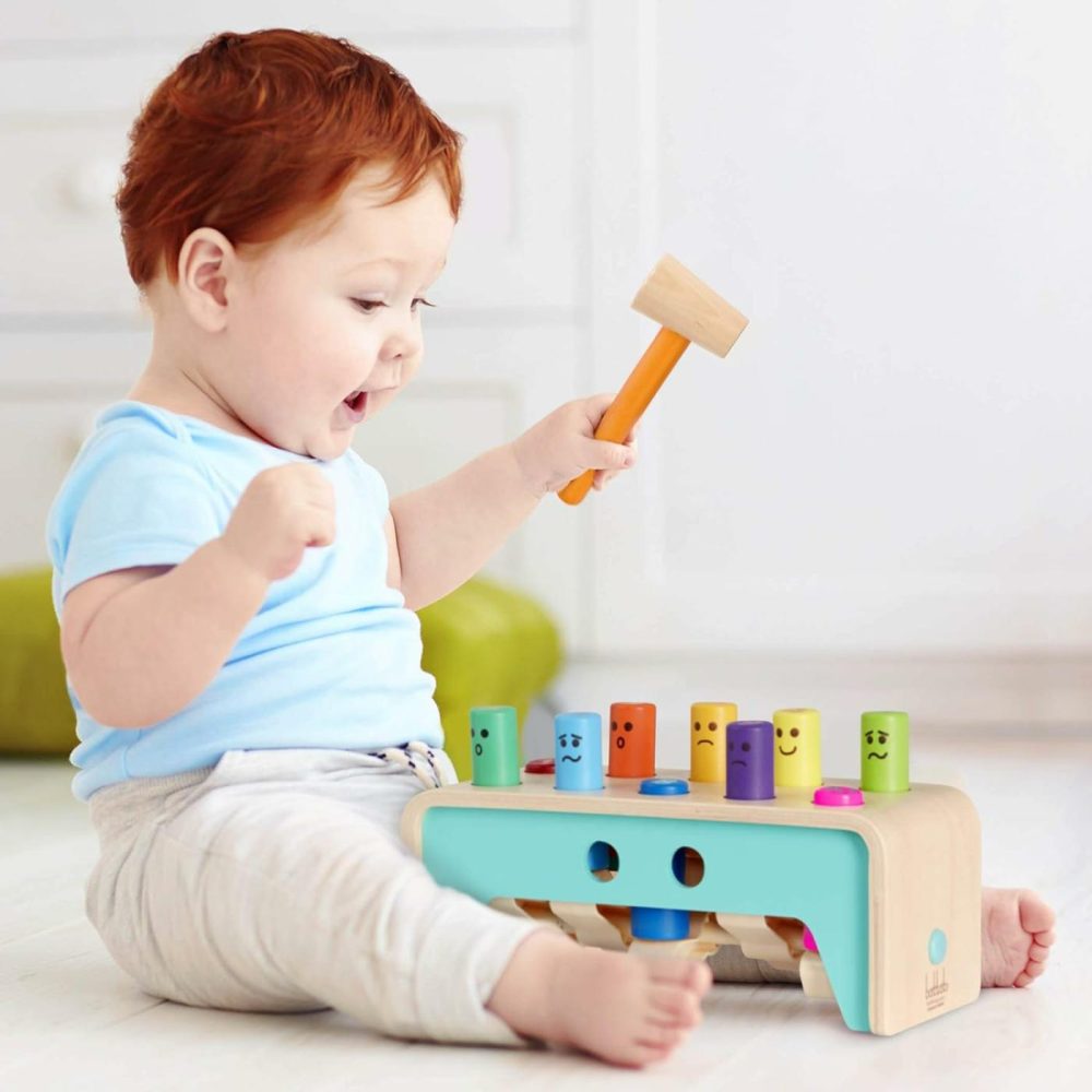 Wooden Hammer Toy For Kids  Toddlers – Pounding Bench With Pegs And Mallet – Colorful Developmental Toy – Pound & Count Bench – 1 Year + – Pound & Count Bench  |  Hammering & Pounding Toys All Toys Hammering & Pounding Toys