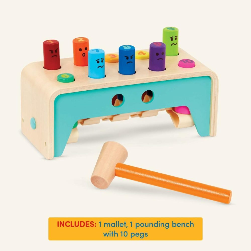 Wooden Hammer Toy For Kids  Toddlers – Pounding Bench With Pegs And Mallet – Colorful Developmental Toy – Pound & Count Bench – 1 Year + – Pound & Count Bench  |  Hammering & Pounding Toys All Toys Hammering & Pounding Toys