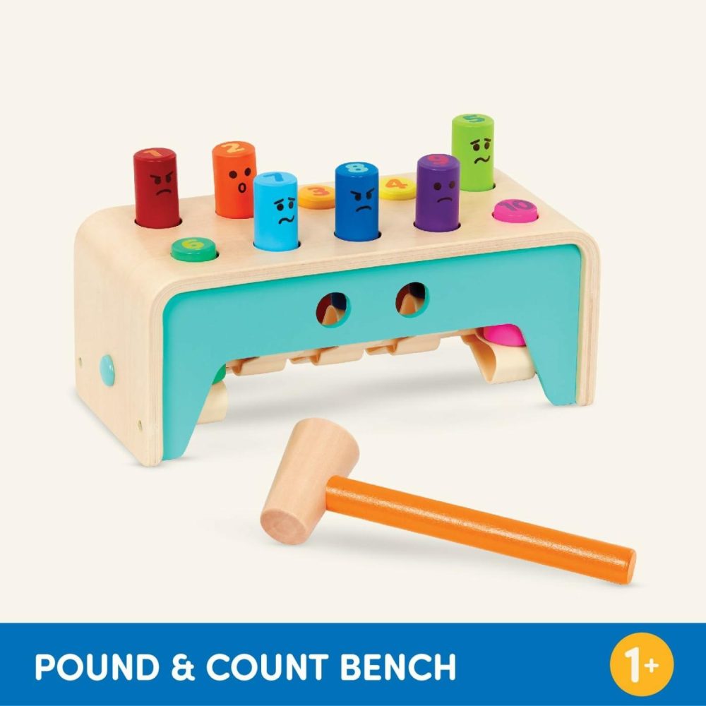 Wooden Hammer Toy For Kids  Toddlers – Pounding Bench With Pegs And Mallet – Colorful Developmental Toy – Pound & Count Bench – 1 Year + – Pound & Count Bench  |  Hammering & Pounding Toys All Toys Hammering & Pounding Toys