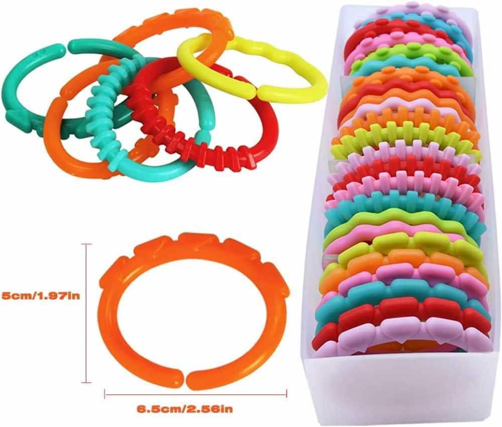 24 Pack Baby Rings Link Toys For Hanging Toys  Connecting Rings Toys For Infant Boy Girl  Early Learning Toys Car Seat And Stroller Travel Accessory Set With Storage Box  |  Car Seat & Stroller Toys All Toys Car Seat & Stroller Toys