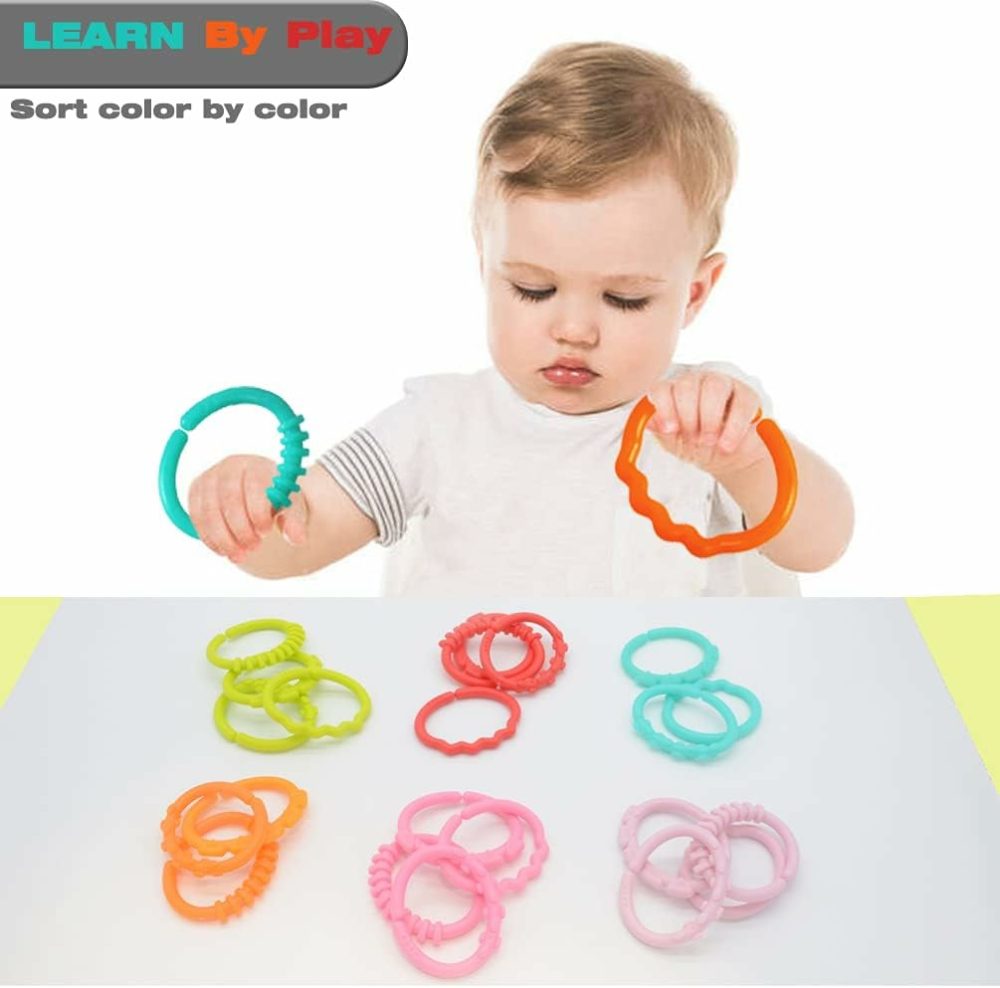 24 Pack Baby Rings Link Toys For Hanging Toys  Connecting Rings Toys For Infant Boy Girl  Early Learning Toys Car Seat And Stroller Travel Accessory Set With Storage Box  |  Car Seat & Stroller Toys All Toys Car Seat & Stroller Toys