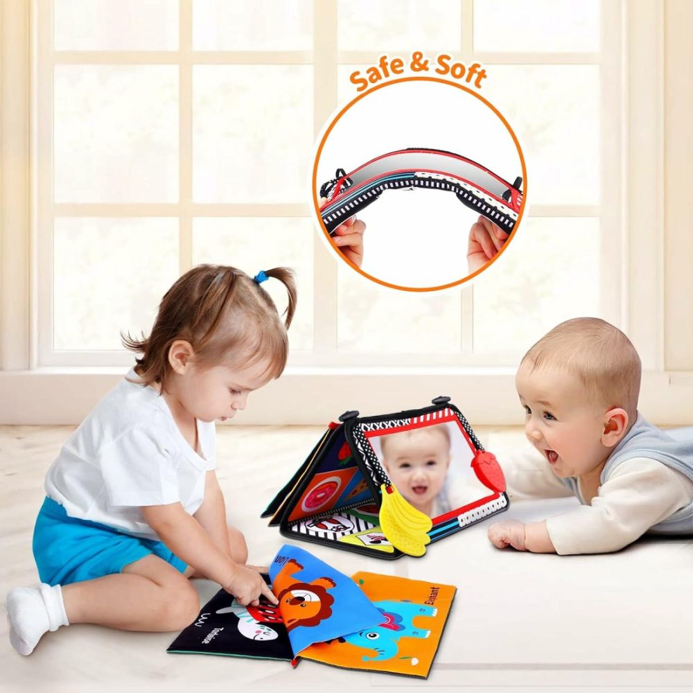 Baby Tummy Time Toys With Mirror  Books  Teethers – For 0-12 Months With High Contrast  Montessori Crawling Toys For Boys & Girls  |  Mirrors All Toys Mirrors