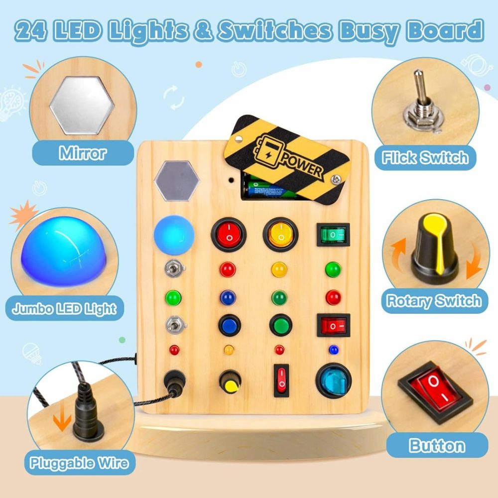 Busy Board Montessori Toys For Toddler  Wooden Sensory Board Switch Toy With Shape Sorter Led Light Up Travel Toys Educational Plane Travel Activity For Girls & Boys Gifts  |  Sorting & Stacking Toys All Toys Sorting & Stacking Toys