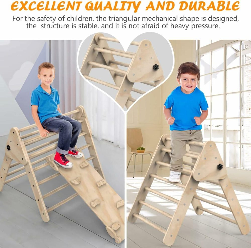 Foldable Climbing Triangle Ladder Toys With Ramp For Sliding Or Climbing  Set Of 3 Wooden Safety Sturdy Kids Play Gym  Indoor Outdoor Playground Climbing Toys For Toddlers  |  Indoor Climbers & Play Structures All Toys Burlywood