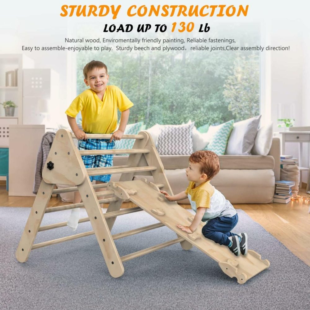 Foldable Climbing Triangle Ladder Toys With Ramp For Sliding Or Climbing  Set Of 3 Wooden Safety Sturdy Kids Play Gym  Indoor Outdoor Playground Climbing Toys For Toddlers  |  Indoor Climbers & Play Structures All Toys Burlywood