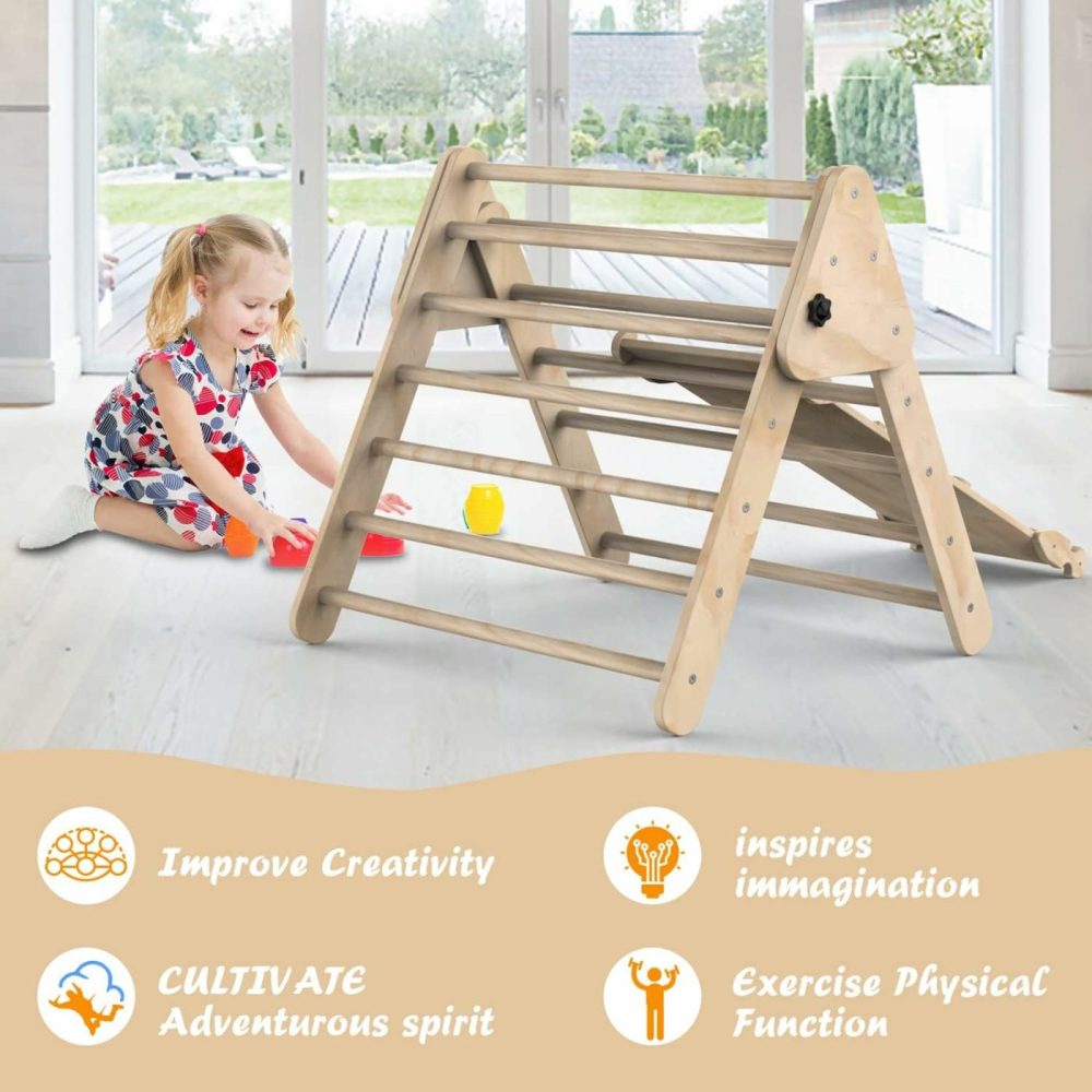 Foldable Climbing Triangle Ladder Toys With Ramp For Sliding Or Climbing  Set Of 3 Wooden Safety Sturdy Kids Play Gym  Indoor Outdoor Playground Climbing Toys For Toddlers  |  Indoor Climbers & Play Structures All Toys Burlywood