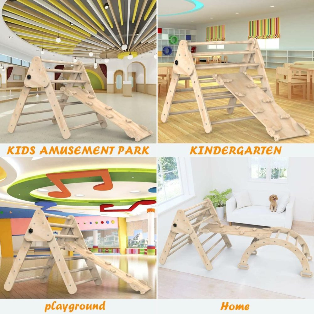 Foldable Climbing Triangle Ladder Toys With Ramp For Sliding Or Climbing  Set Of 3 Wooden Safety Sturdy Kids Play Gym  Indoor Outdoor Playground Climbing Toys For Toddlers  |  Indoor Climbers & Play Structures All Toys Burlywood