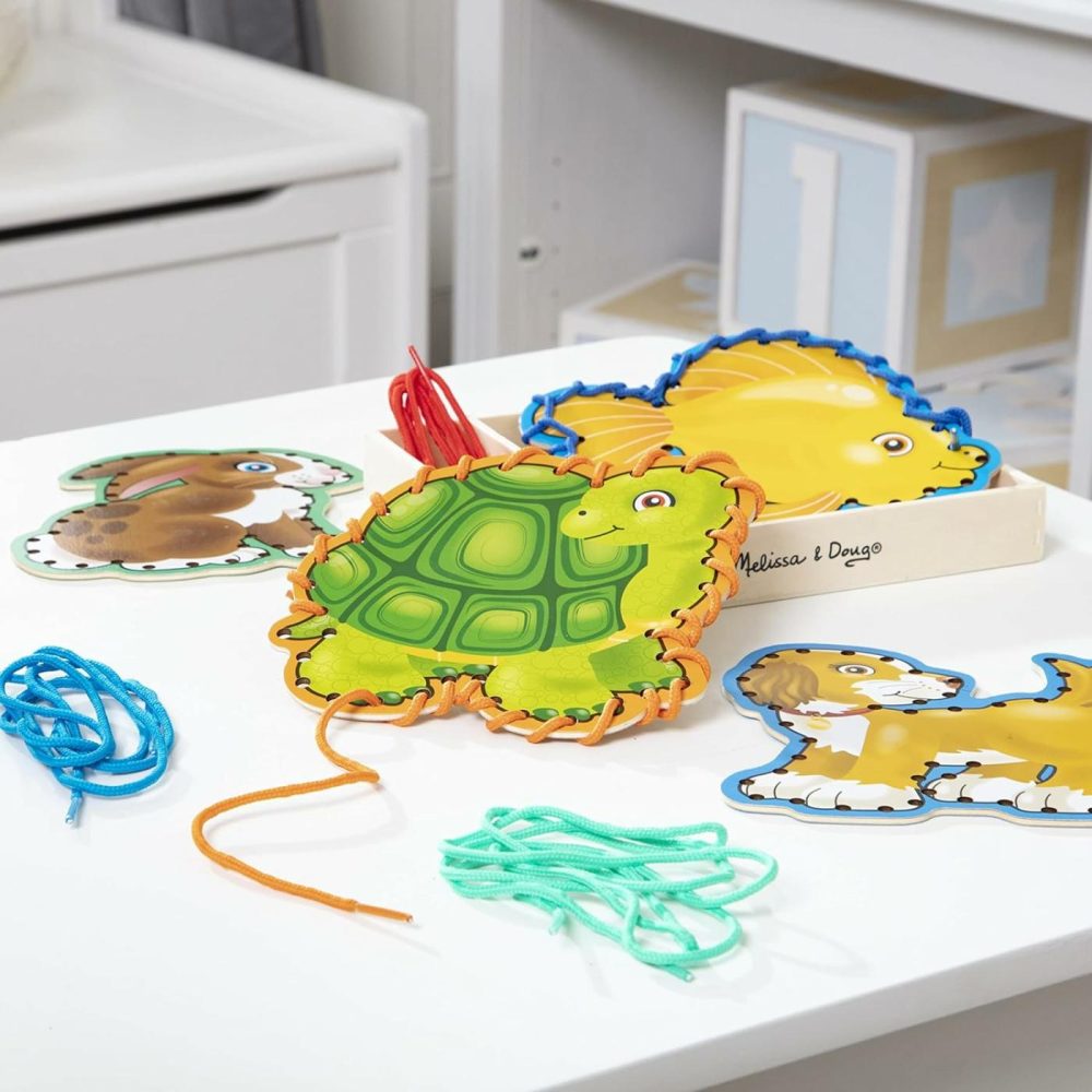 Lace And Trace Activity Set: Pets – 5 Wooden Panels And 5 Matching Laces – Lacing Toys For Toddlers  Fine Motor Skills Threading Cards For Preschoolers And Kids Ages 3+  |  Sorting & Stacking Toys All Toys Sorting & Stacking Toys