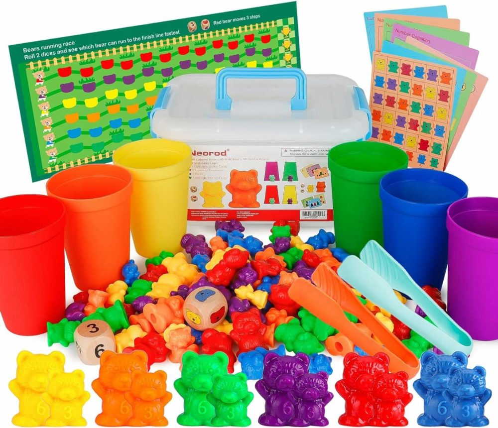 Rainbow Counting Bears With Matching Sorting Cups  Number Color Recognition Stem Educational Toddler Preschool Math Manipulatives Toy Set Of 90  2 Tweezers  2 Dices  12 Cards  Container  |  Sorting & Stacking Toys All Toys Sorting & Stacking Toys