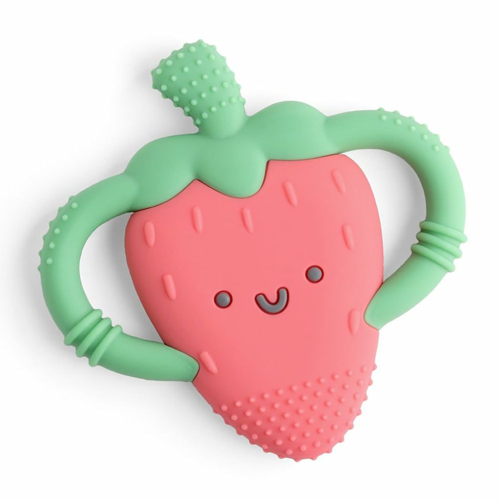 Strawberry-Shaped Baby Teether With Handles; Silicone Teether For Babies With Easy-Grab Handles And Textured  Teethable Surfaces – Baby Teething Toy For 3 Months & Up (Strawberry)  |  Teethers All Toys Strawberry