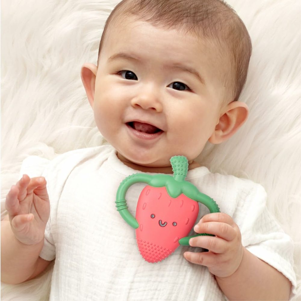 Strawberry-Shaped Baby Teether With Handles; Silicone Teether For Babies With Easy-Grab Handles And Textured  Teethable Surfaces – Baby Teething Toy For 3 Months & Up (Strawberry)  |  Teethers All Toys Strawberry