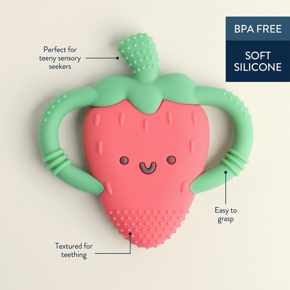 Strawberry-Shaped Baby Teether With Handles; Silicone Teether For Babies With Easy-Grab Handles And Textured  Teethable Surfaces – Baby Teething Toy For 3 Months & Up (Strawberry)  |  Teethers All Toys Strawberry