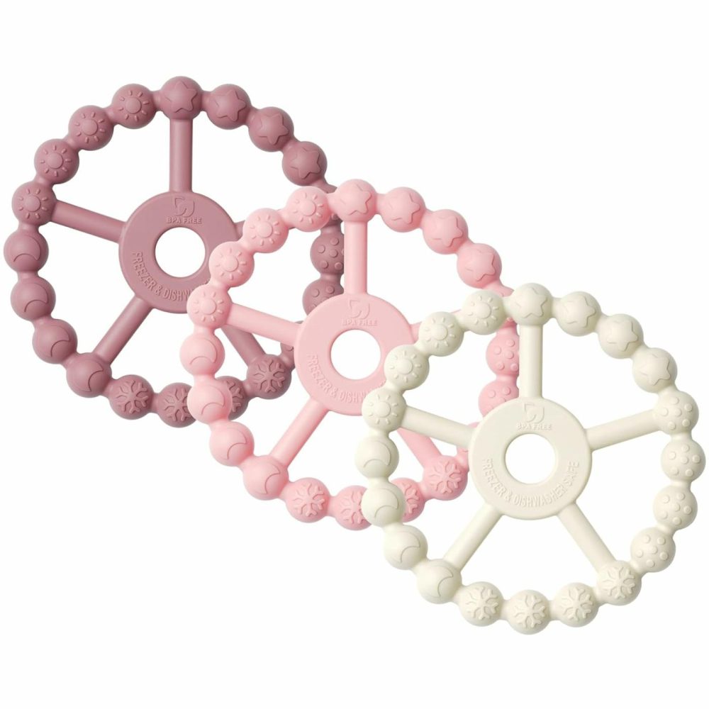 3 Pack Ring Teether  Silicone Teething Ring Toys For Babies 0-6 Months   Baby Teethers 6-12 Months 12-24 Months  Easy To Grasp Toy For Baby Teething Relief  Purple Pink White  |  Teethers All Toys Purple Pink White