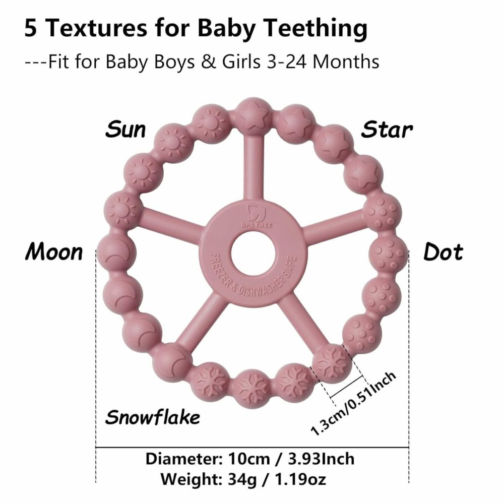 3 Pack Ring Teether  Silicone Teething Ring Toys For Babies 0-6 Months   Baby Teethers 6-12 Months 12-24 Months  Easy To Grasp Toy For Baby Teething Relief  Purple Pink White  |  Teethers All Toys Purple Pink White