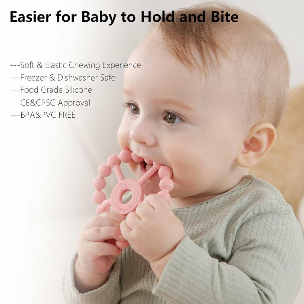 3 Pack Ring Teether  Silicone Teething Ring Toys For Babies 0-6 Months   Baby Teethers 6-12 Months 12-24 Months  Easy To Grasp Toy For Baby Teething Relief  Purple Pink White  |  Teethers All Toys Purple Pink White