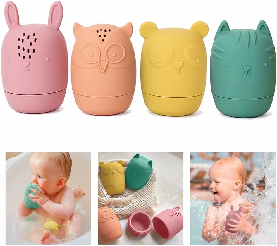 Baby Bath Toys   4Packs Mold Free Bath Toys Silicone Bath Toys For Toddlers 1-3 Bath Toys Non-Toxic Dishwasher Safe Bathtub Toys For Infants  |  Bath Toys All Toys Bath Toys