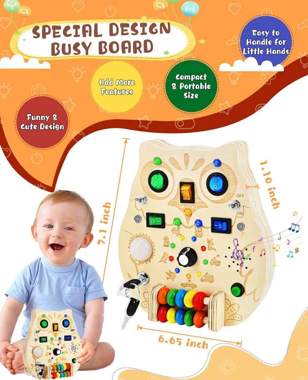 Montessori Busy Board Toys – Wooden Sensory Toy With Led Light Switches  Music  Toddler Light Switch Toys Educational Activity Travel Toys For 1+ Year Old Baby And Toddler  |  Sorting & Stacking Toys All Toys Sorting & Stacking Toys