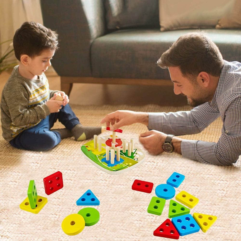 Montessori Educational Toddler Toys: Montessori Toys For 1 2 3 Years Old Boys Girls Birthday Gifts  Toddlers Toys Ages 1-2 Wooden Stack And Sort Geometric Board Blocks Toys For Kids Baby  |  Sorting & Stacking Toys All Toys Sorting & Stacking Toys