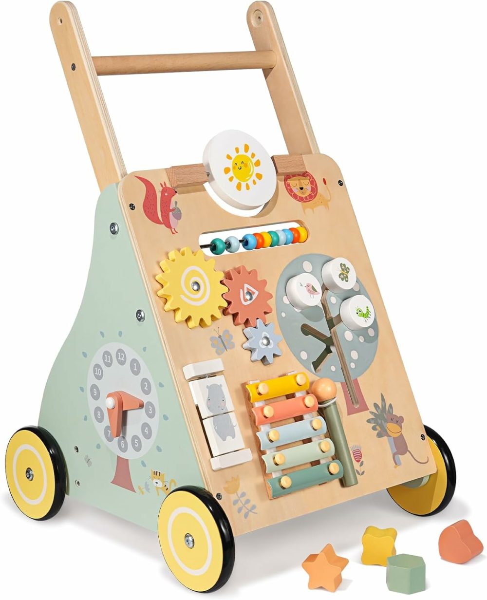 Wooden Baby Walker  Multiple Learning Activities Center Develops Motor Skills For Infant To Toddler  Push And Pull Walkers With Wheel For Boys Girls (Zoo)  |  Push & Pull Toys All Toys Push & Pull Toys