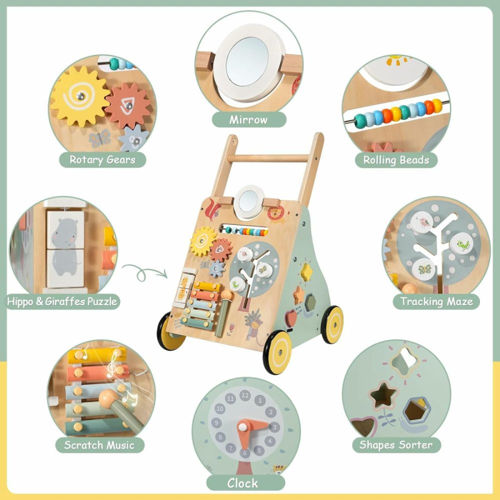 Wooden Baby Walker  Multiple Learning Activities Center Develops Motor Skills For Infant To Toddler  Push And Pull Walkers With Wheel For Boys Girls (Zoo)  |  Push & Pull Toys All Toys Push & Pull Toys