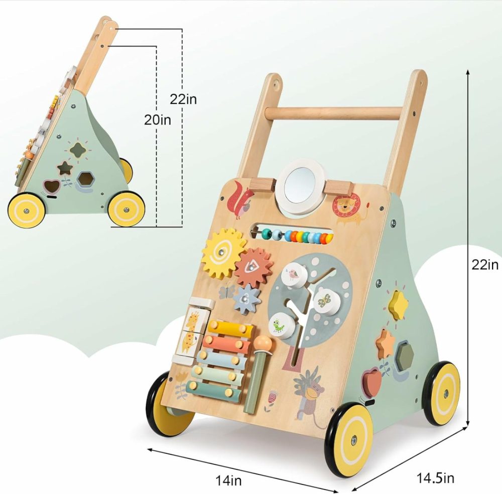 Wooden Baby Walker  Multiple Learning Activities Center Develops Motor Skills For Infant To Toddler  Push And Pull Walkers With Wheel For Boys Girls (Zoo)  |  Push & Pull Toys All Toys Push & Pull Toys