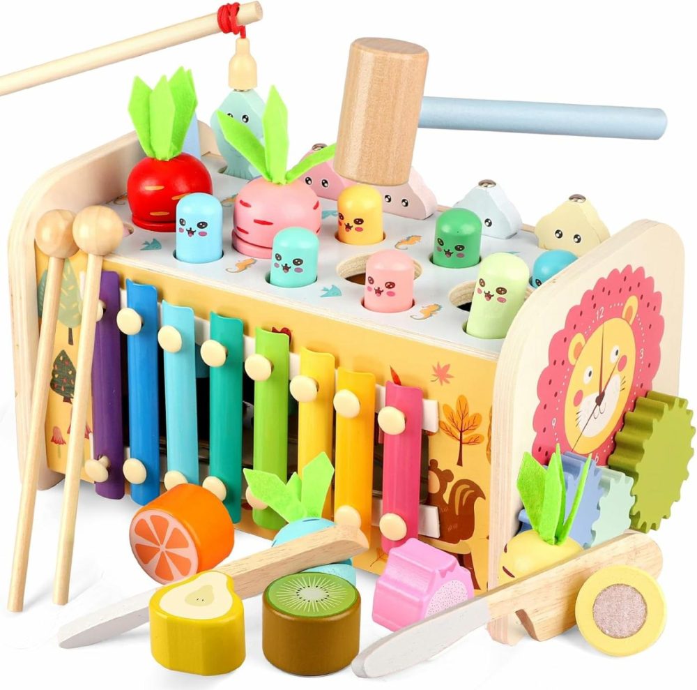 9 In 1 Montessori Toys For 1 Year Old  Wooden Hammering Pounding Toy Whack A Mole Game For Toddlers With Xylophone Toddler Activities For Baby 1 2 3 Year Old Girl Boy Birthday Gift  |  Hammering & Pounding Toys All Toys Hammering & Pounding Toys