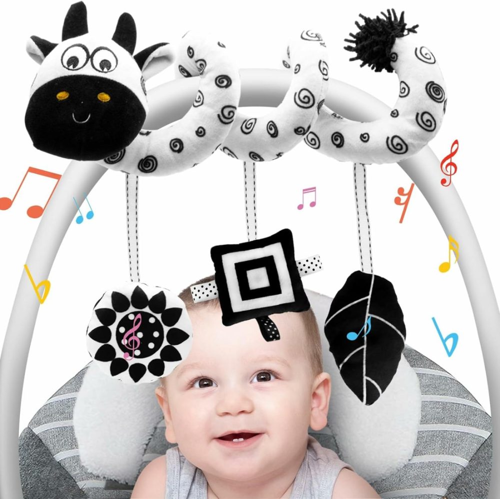 Baby Carseat Hanging Toys  Spiral Car Seat Toys For Babies 0-6 Months Boys Girls  Stroller Plush Activity Toys For Newborn 0 3 6 9 12 Months  Black And White High Contrast Toy For Baby Ideal Gift  |  Car Seat & Stroller Toys All Toys Car Seat & Stroller Toys