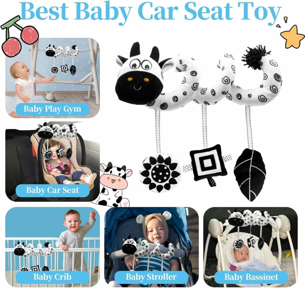 Baby Carseat Hanging Toys  Spiral Car Seat Toys For Babies 0-6 Months Boys Girls  Stroller Plush Activity Toys For Newborn 0 3 6 9 12 Months  Black And White High Contrast Toy For Baby Ideal Gift  |  Car Seat & Stroller Toys All Toys Car Seat & Stroller Toys