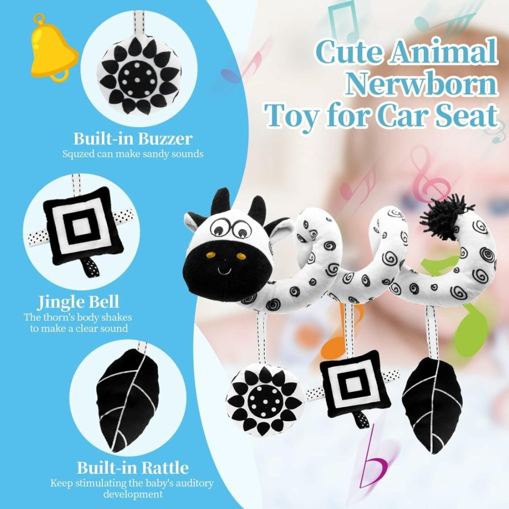 Baby Carseat Hanging Toys  Spiral Car Seat Toys For Babies 0-6 Months Boys Girls  Stroller Plush Activity Toys For Newborn 0 3 6 9 12 Months  Black And White High Contrast Toy For Baby Ideal Gift  |  Car Seat & Stroller Toys All Toys Car Seat & Stroller Toys