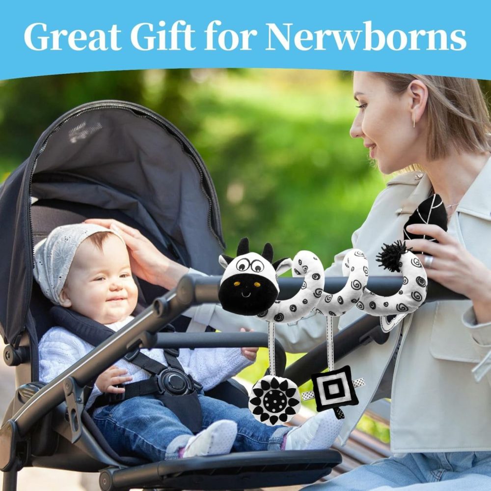 Baby Carseat Hanging Toys  Spiral Car Seat Toys For Babies 0-6 Months Boys Girls  Stroller Plush Activity Toys For Newborn 0 3 6 9 12 Months  Black And White High Contrast Toy For Baby Ideal Gift  |  Car Seat & Stroller Toys All Toys Car Seat & Stroller Toys