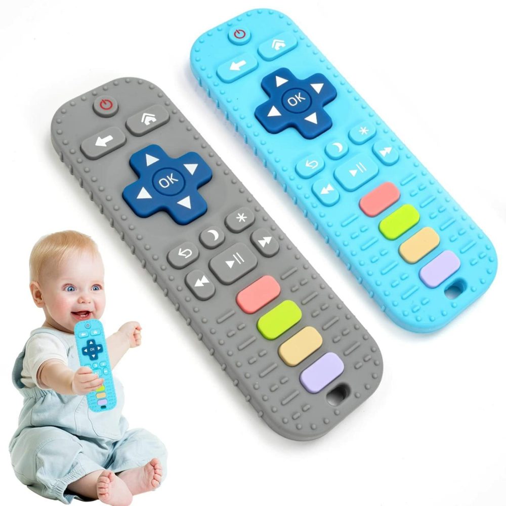 Baby Teething Toys  2Pack Teething Toys For Babies 6-12 Months 0-6 Months  Baby Toys 6 To 12 Months  Remote Control Teething Toys  Newborn Baby Teether  Infant Toys For Baby Boy Girl Toys (Gray+Blue)  |  Teethers All Toys Gray + Blue