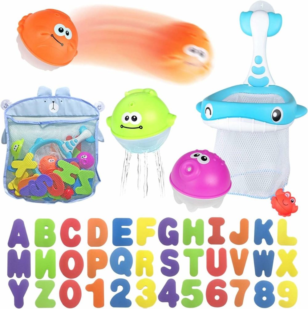 Bath Toy Sets  36 Foam Bath Letters And Numbers  Floating Squirts Animal Toys Set With Fishing Net And Organizer Bag  Fish Catching Game For Babies Infants Toddlers Bathtub Time  |  Bath Toys All Toys Bath Toys