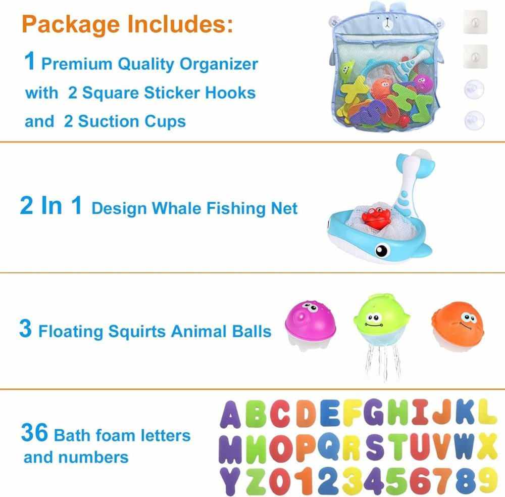 Bath Toy Sets  36 Foam Bath Letters And Numbers  Floating Squirts Animal Toys Set With Fishing Net And Organizer Bag  Fish Catching Game For Babies Infants Toddlers Bathtub Time  |  Bath Toys All Toys Bath Toys