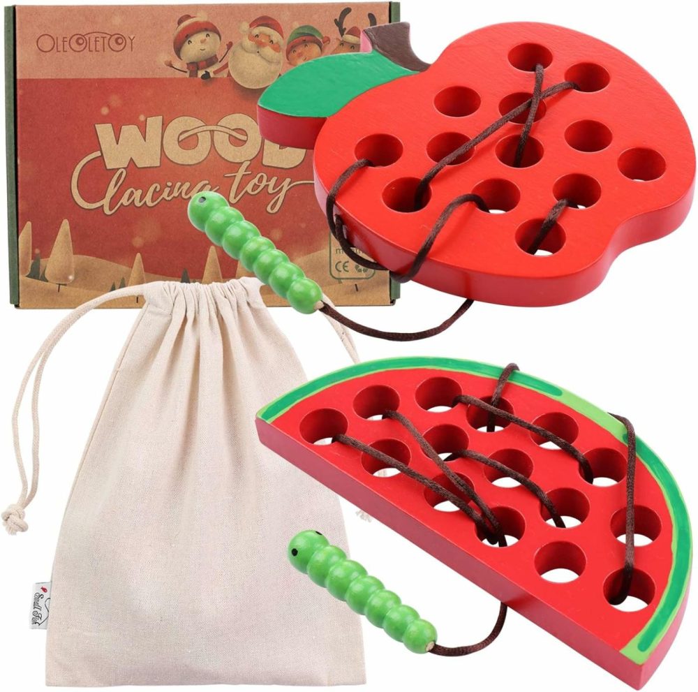 Lacing Toy For Toddlers  Wooden Threading Toys  1 Apple And 1 Watermelon With Bag  Educational And Learning Montessori Activity For Baby And Kids  Great Car And Plane Puzzle Travel Games  |  Sorting & Stacking Toys All Toys Sorting & Stacking Toys