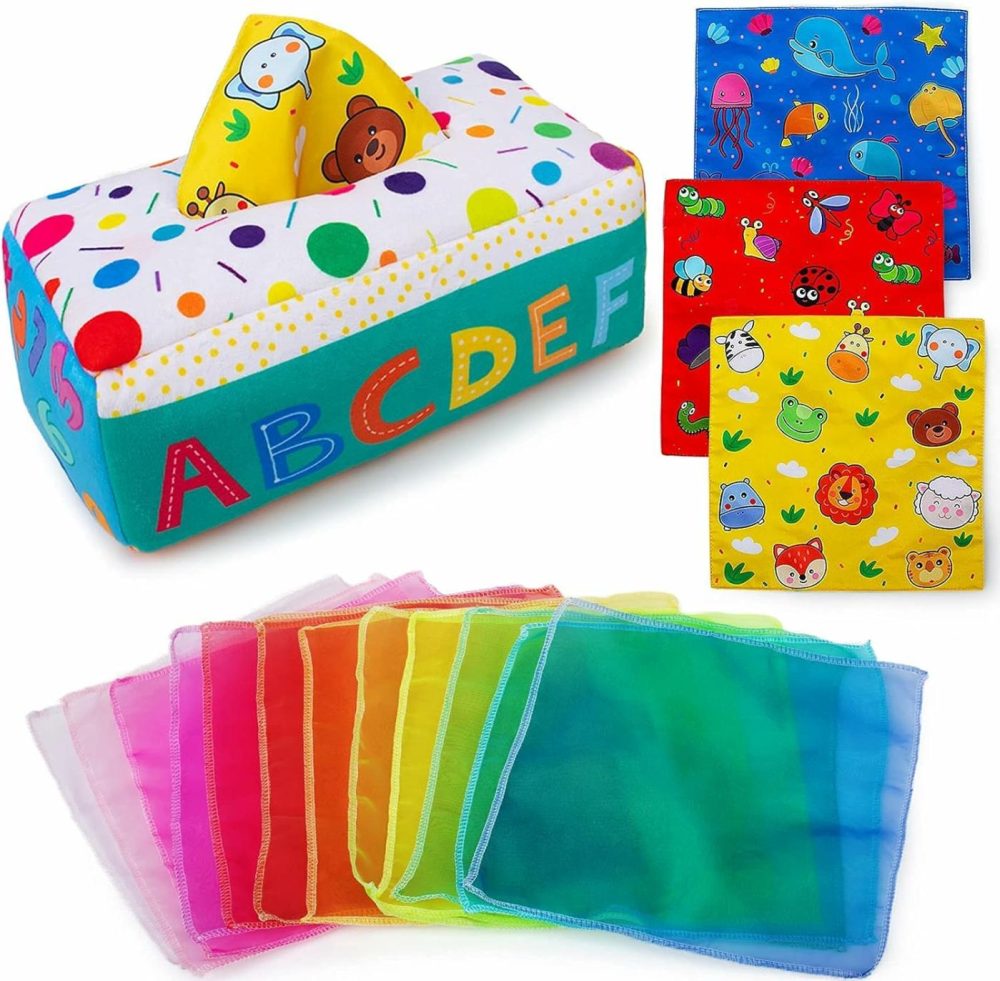 My First Baby Tissue Box  Soft Stuffed High Contrast Crinkle Montessori Square Sensory Toys Juggling Rainbow Dance Scarves For Toddler  Infants  Newborns And Kids Educational Preschool Learning  |  Car Seat & Stroller Toys All Toys Car Seat & Stroller Toys