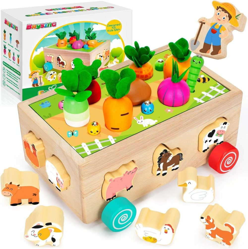 Toddlers Montessori Toys For 2,3,4 Year Old Baby Boys And Girls  Educational Wooden Shape Sorting Toys With Vegetables & Farm Animals Blocks  Fine Motor Skills Game  Ideal Gift For Kids Age 1-3  |  Sorting & Stacking Toys All Toys Sorting & Stacking Toys